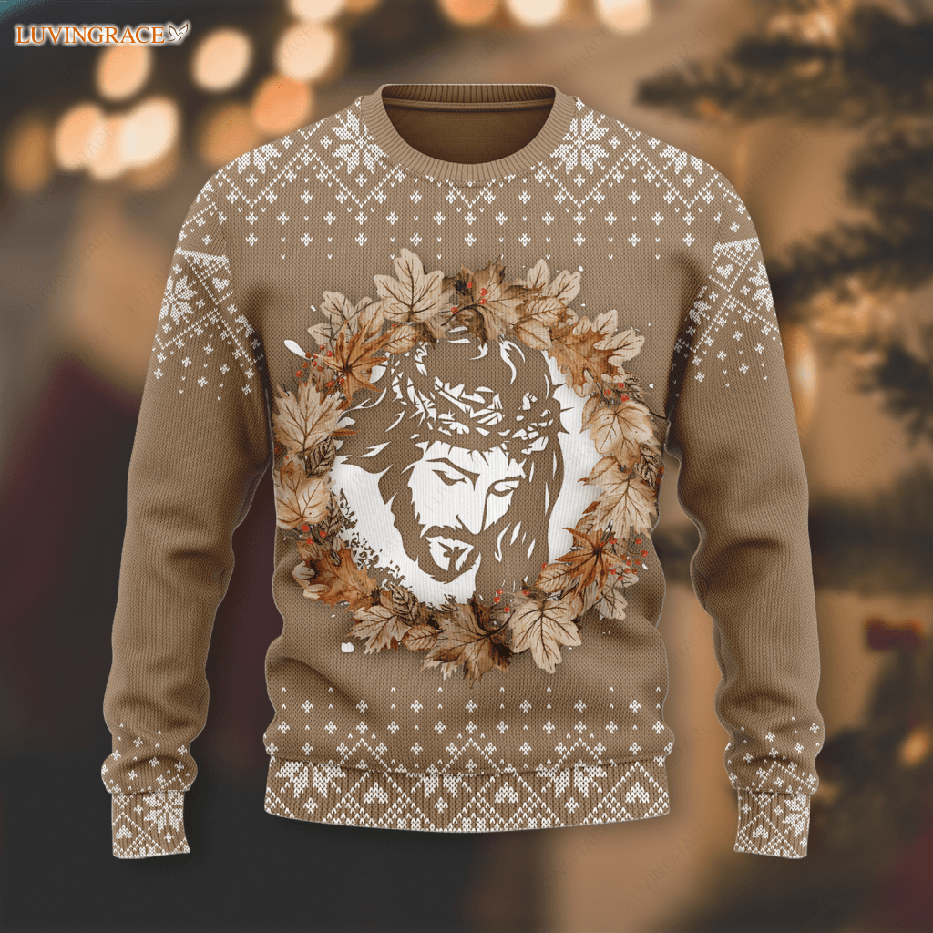 Christian Autumn Maple Flower Wool Knitted Pattern Ugly Sweater S Sweatshirt