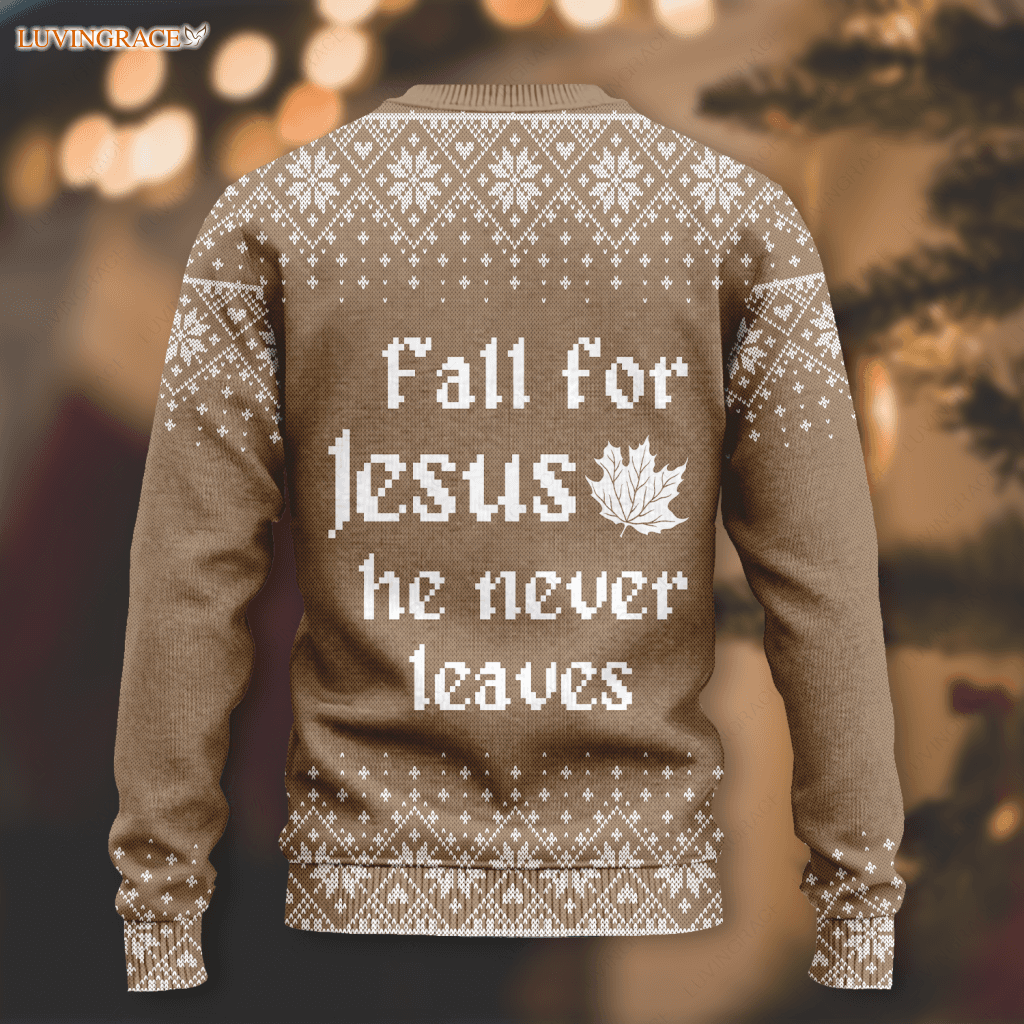 Christian Autumn Maple Flower Wool Knitted Pattern Ugly Sweater Sweatshirt