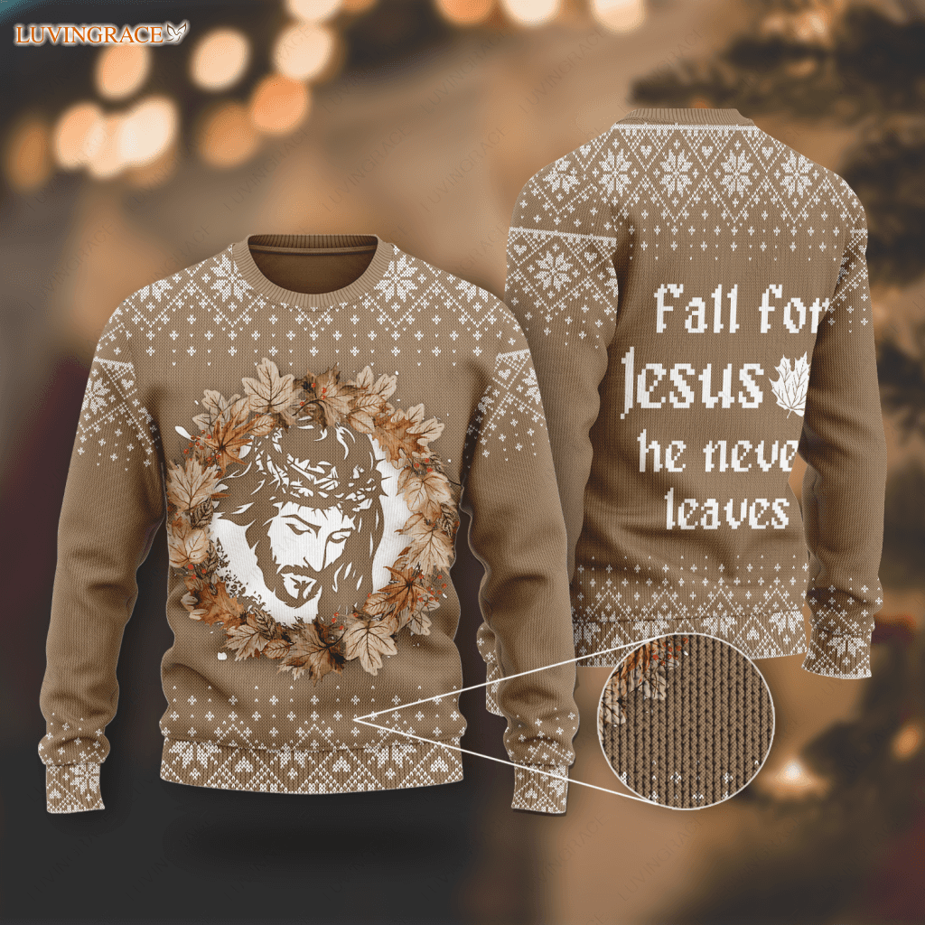 Christian Autumn Maple Flower Wool Knitted Pattern Ugly Sweater Sweatshirt