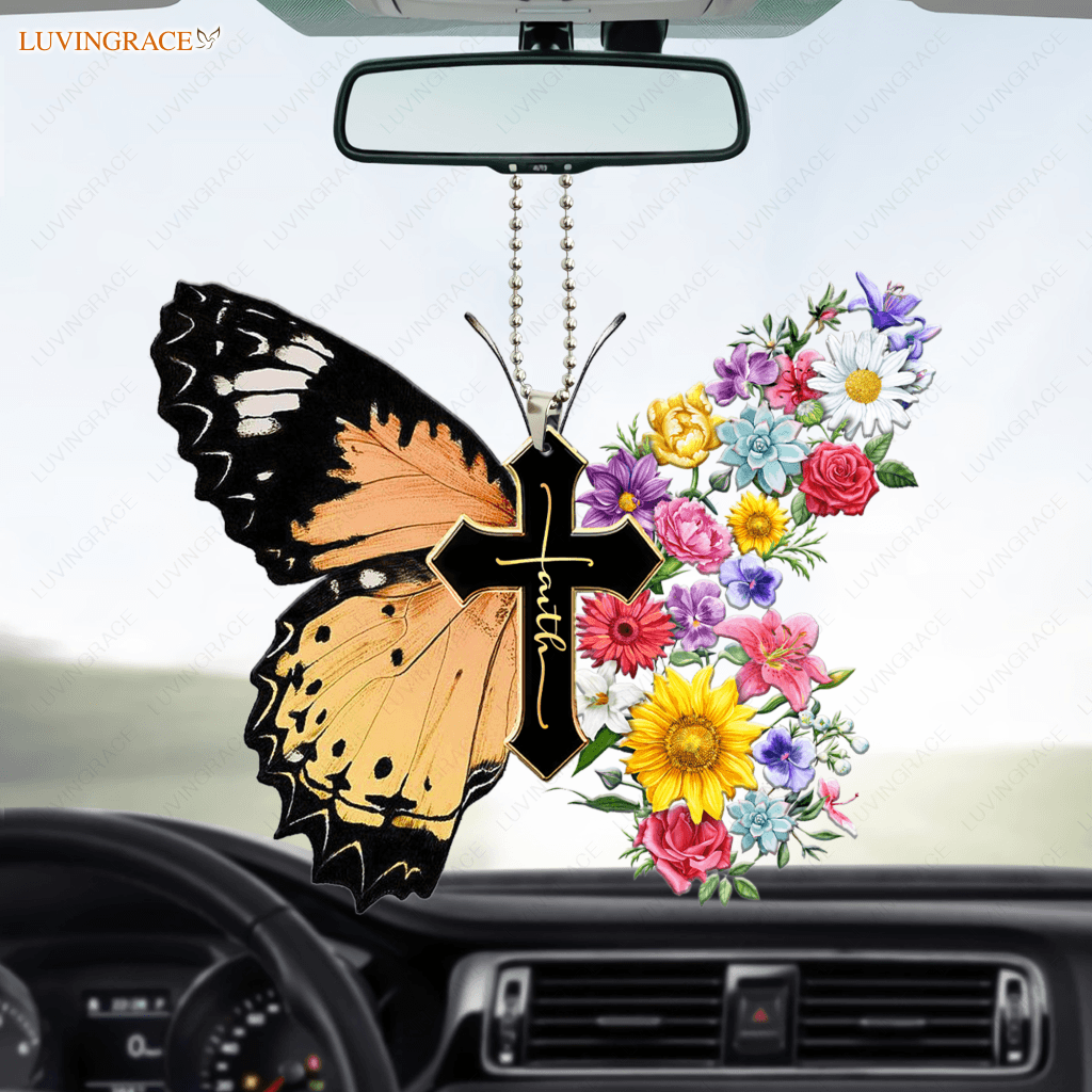 Christian Flowers Butterfly Cross Ornament