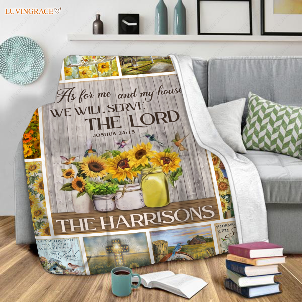 Christian Sunflower And Birds As For Me My House Personalized Blanket