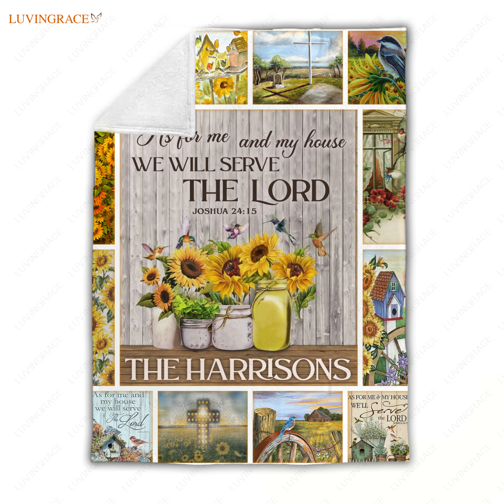 Christian Sunflower And Birds As For Me My House Personalized Blanket
