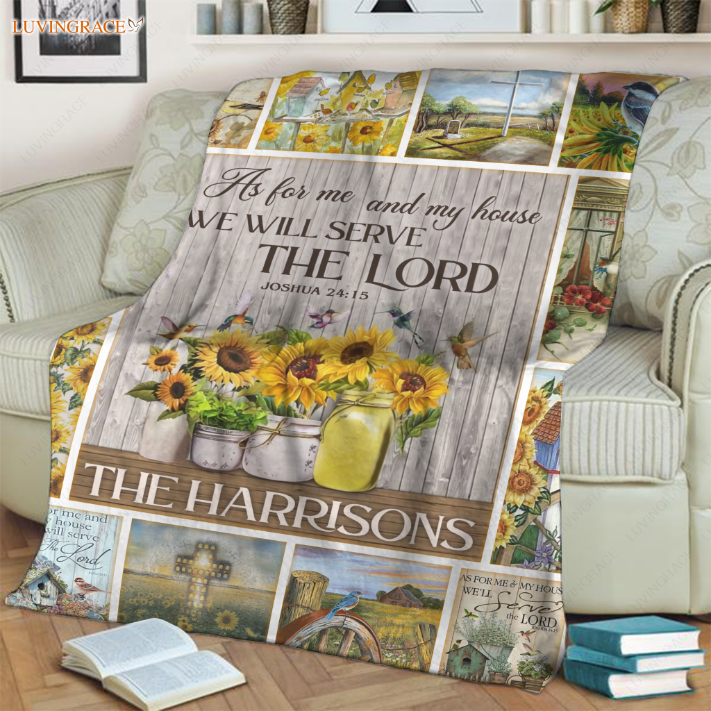Christian Sunflower And Birds As For Me My House Personalized Blanket