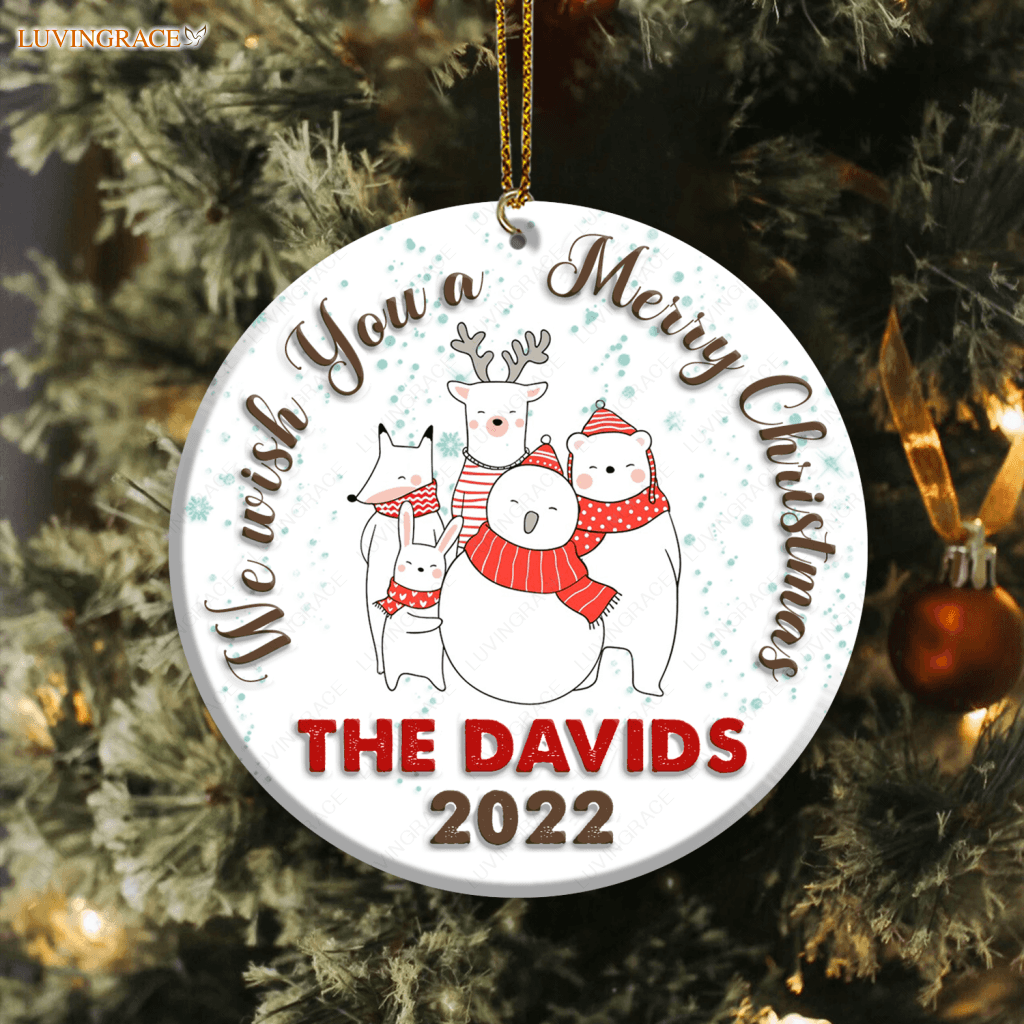 Christmas Bear Family We Wish You A Merry Personalized Ornament Ceramic