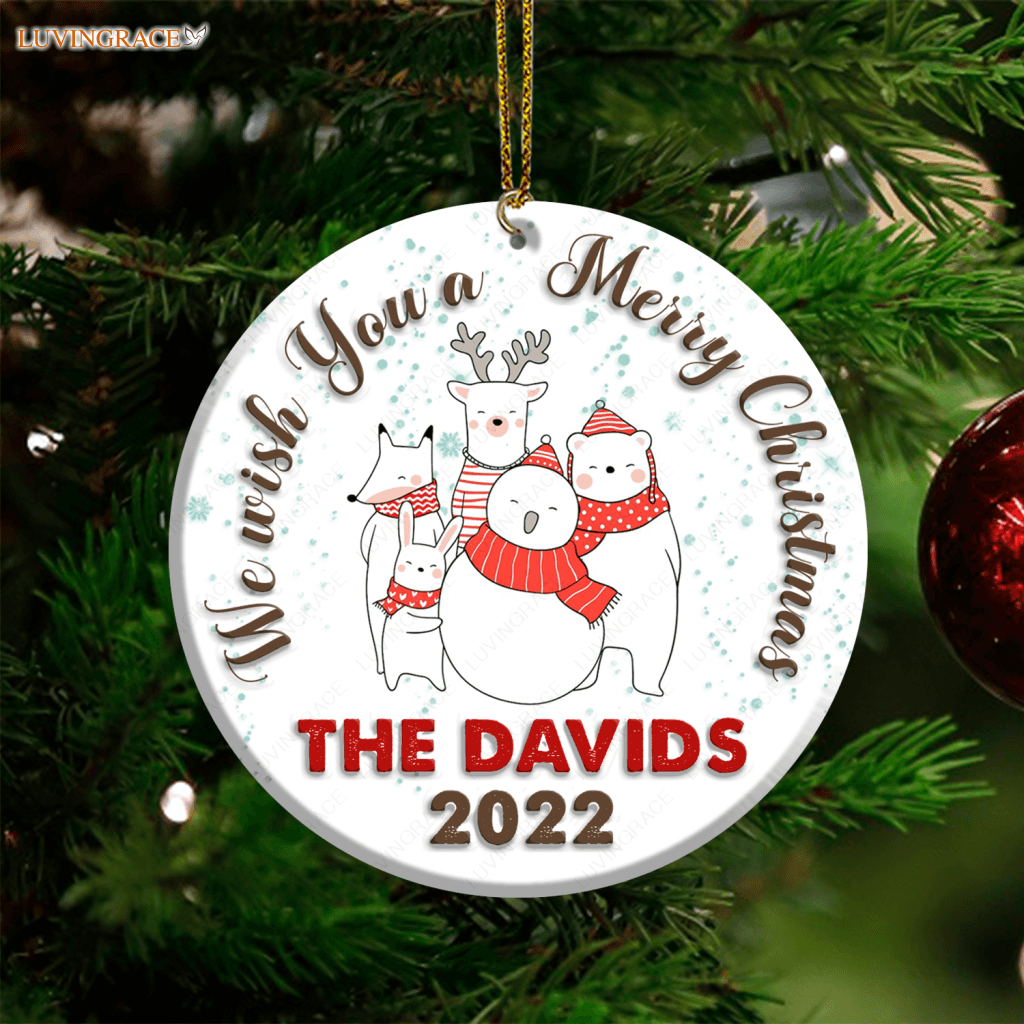 Christmas Bear Family We Wish You A Merry Personalized Ornament Ceramic