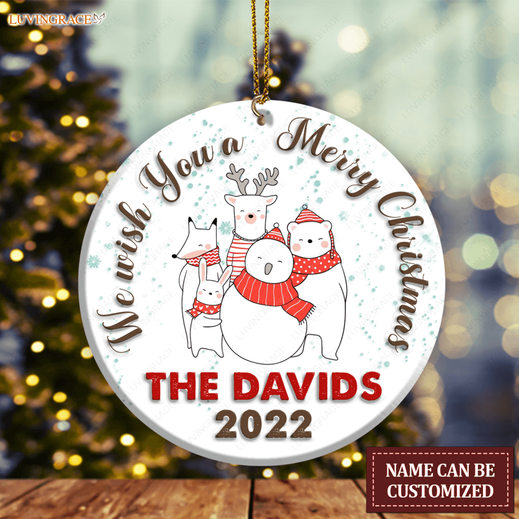 Christmas Bear Family We Wish You A Merry Personalized Ornament Ceramic
