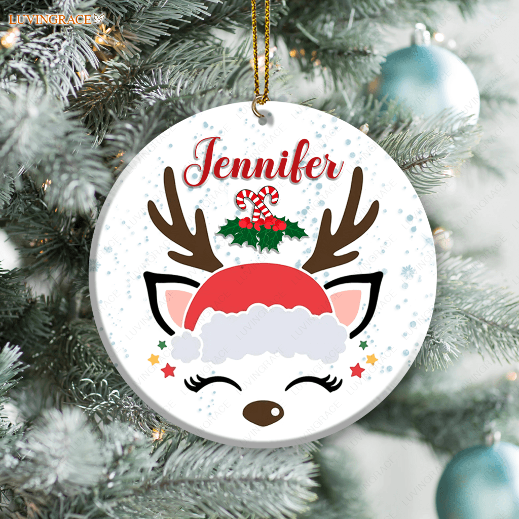 Christmas Candy Baby Antler Personalized Ornament Ceramic