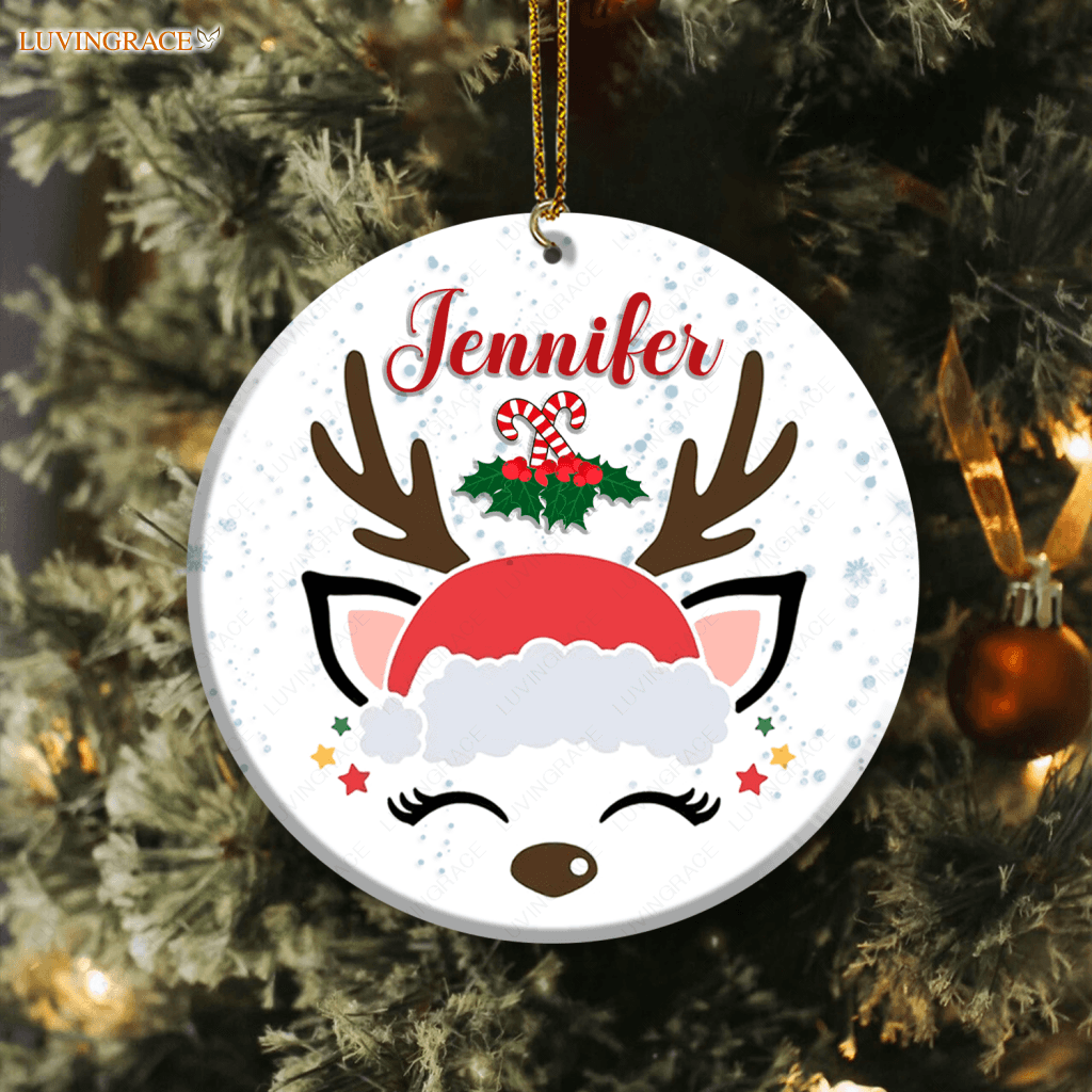 Christmas Candy Baby Antler Personalized Ornament Ceramic