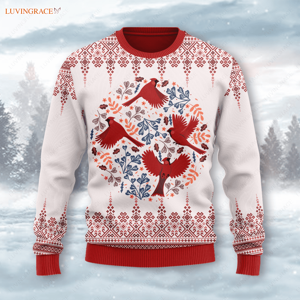 Christmas Cardina Wool Knitted Pattern I Am Always Be With You Ugly Sweater S Sweatshirt