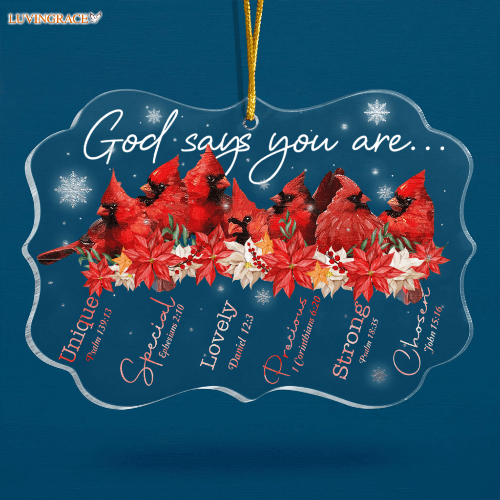 Christmas Cardinal Birds And Poinsettia Flowers God Says You Are Transparent Ornament