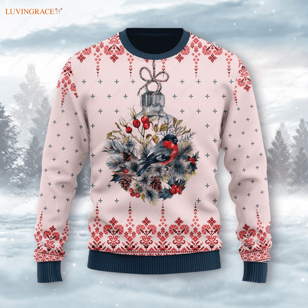 Christmas Cardinal Floral Wool Knitted Pattern I Am Always Be With You Ugly Sweater S Sweatshirt