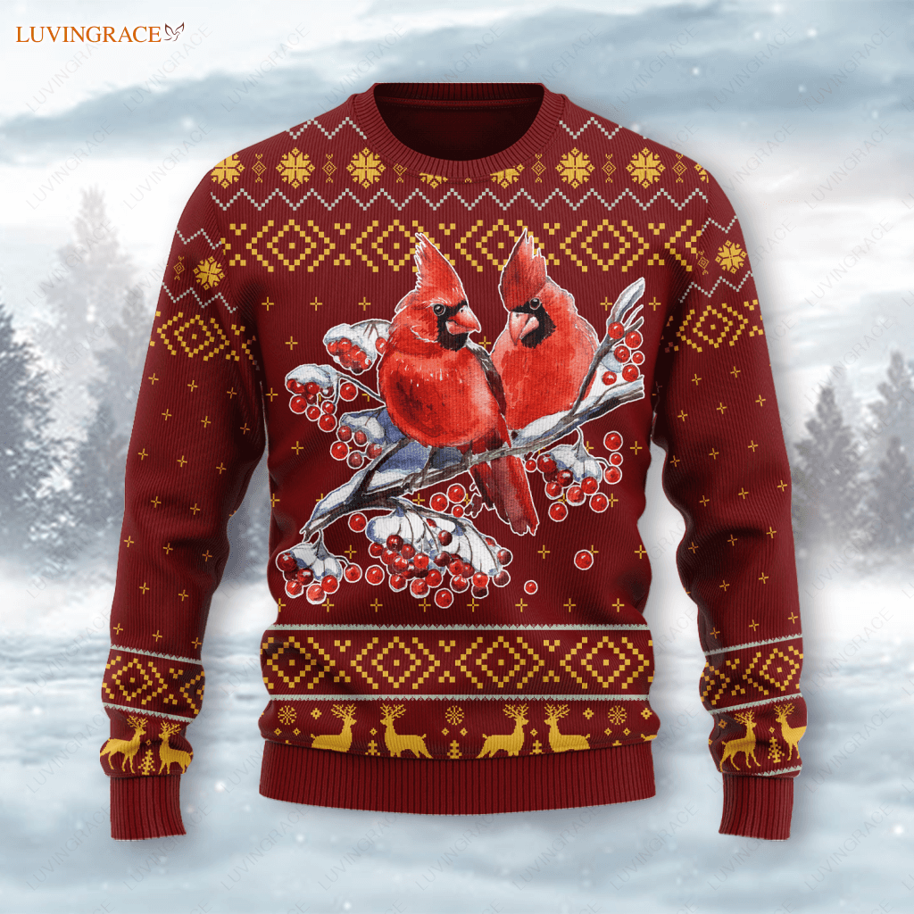 Christmas Cardinal Wool Knitted Pattern I Will Always Be With You Ugly Sweater S Sweatshirt