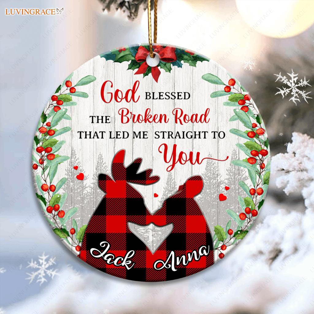 Christmas Deer Couple God Blessed Personalized Ceramic Ornament