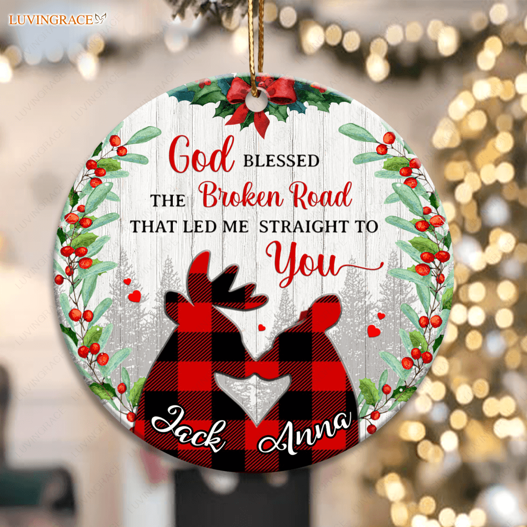 Christmas Deer Couple God Blessed Personalized Ceramic Ornament