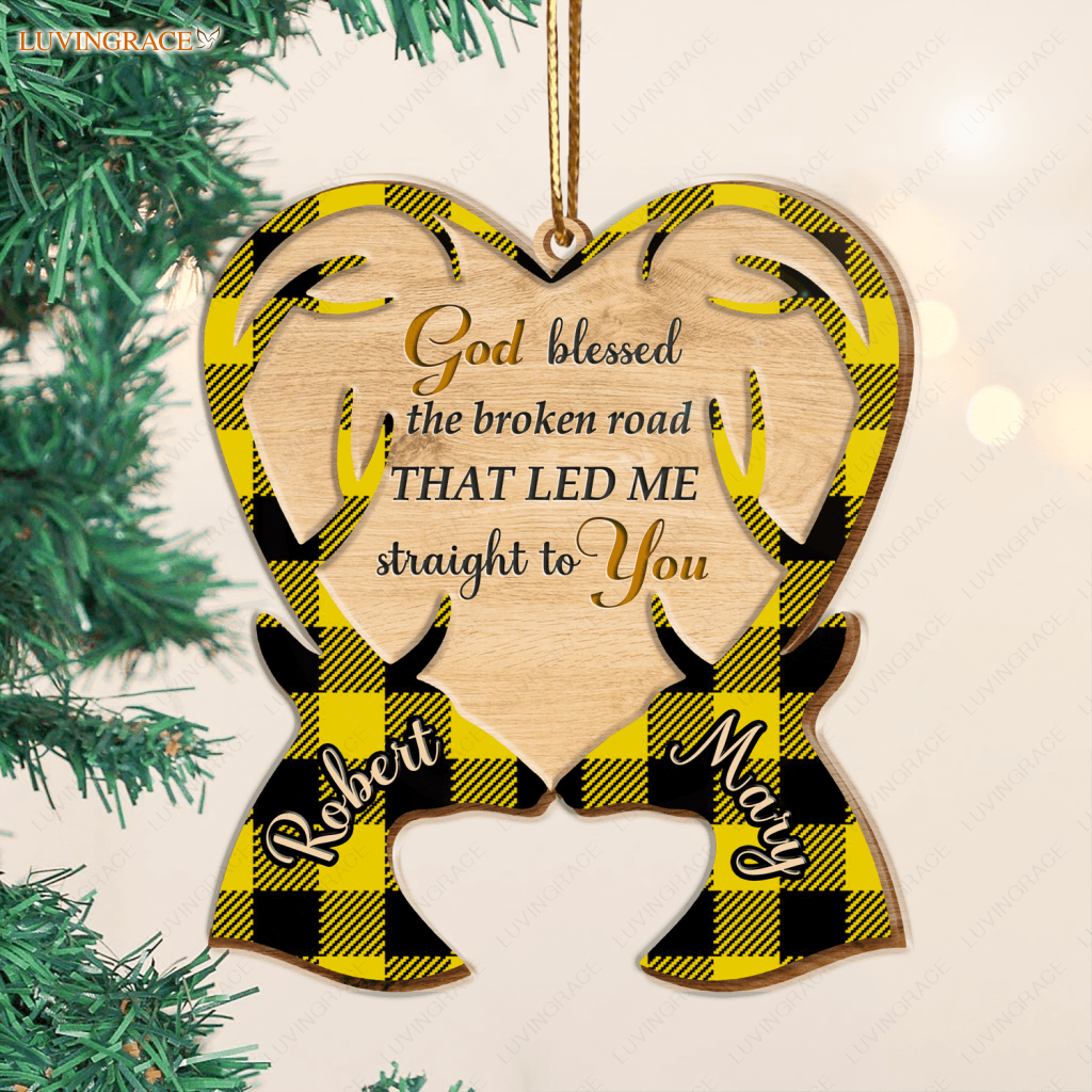 Christmas Deer Couple God Blessed Personalized Wooden Ornament
