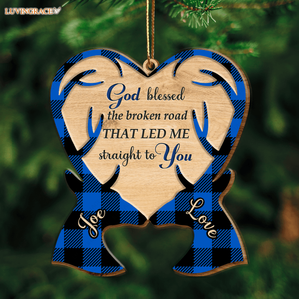Christmas Deer Couple God Blessed Personalized Wooden Ornament