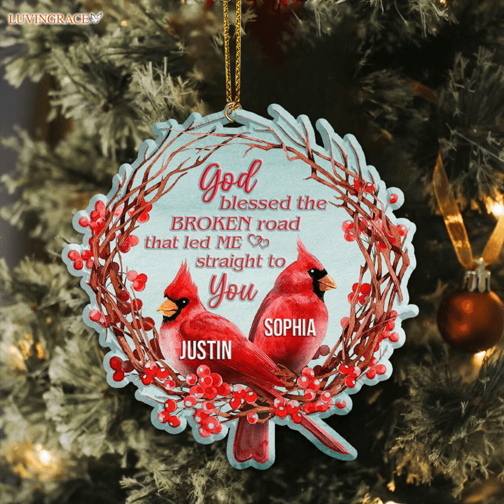 Christmas Floral Cardinal Couple God Blessed Personalized Ornament Ceramic