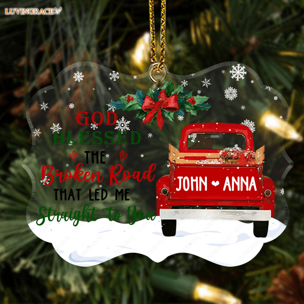 Christmas Floral Couple In Truck God Blessed Personalized Transparent Ornament