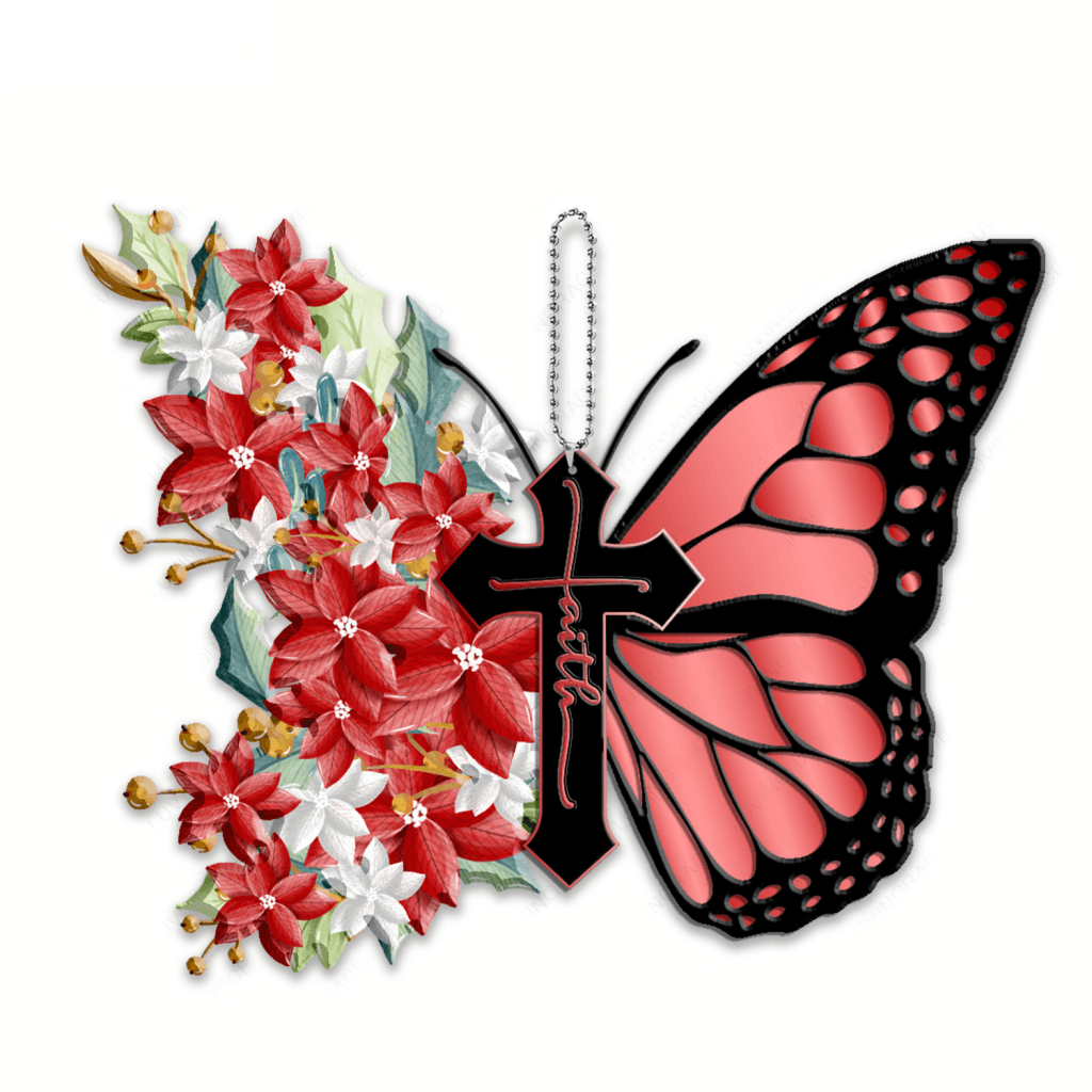 Christmas Floral Cross Faith Butterfly God Christian Lover Ornament