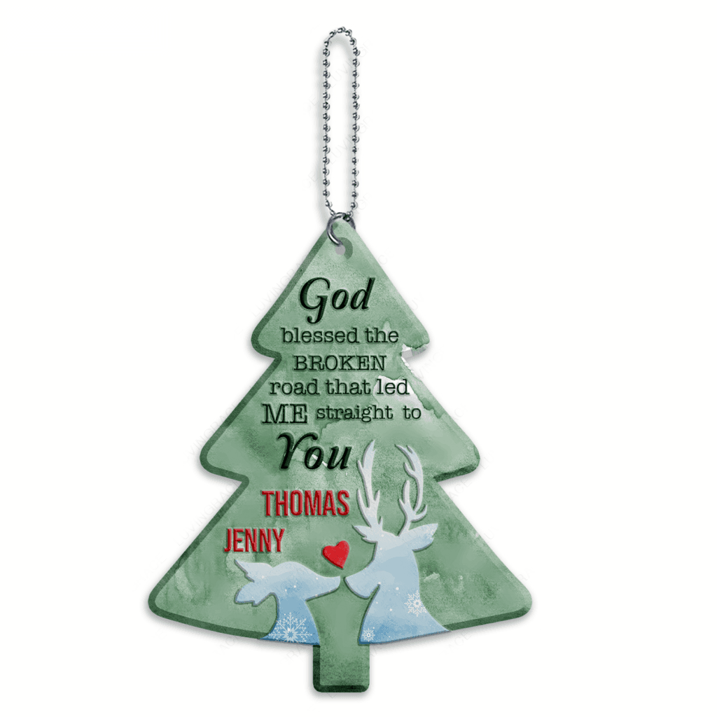 Christmas Green Pine Reindeer Couple God Blessed Personalized Ornament