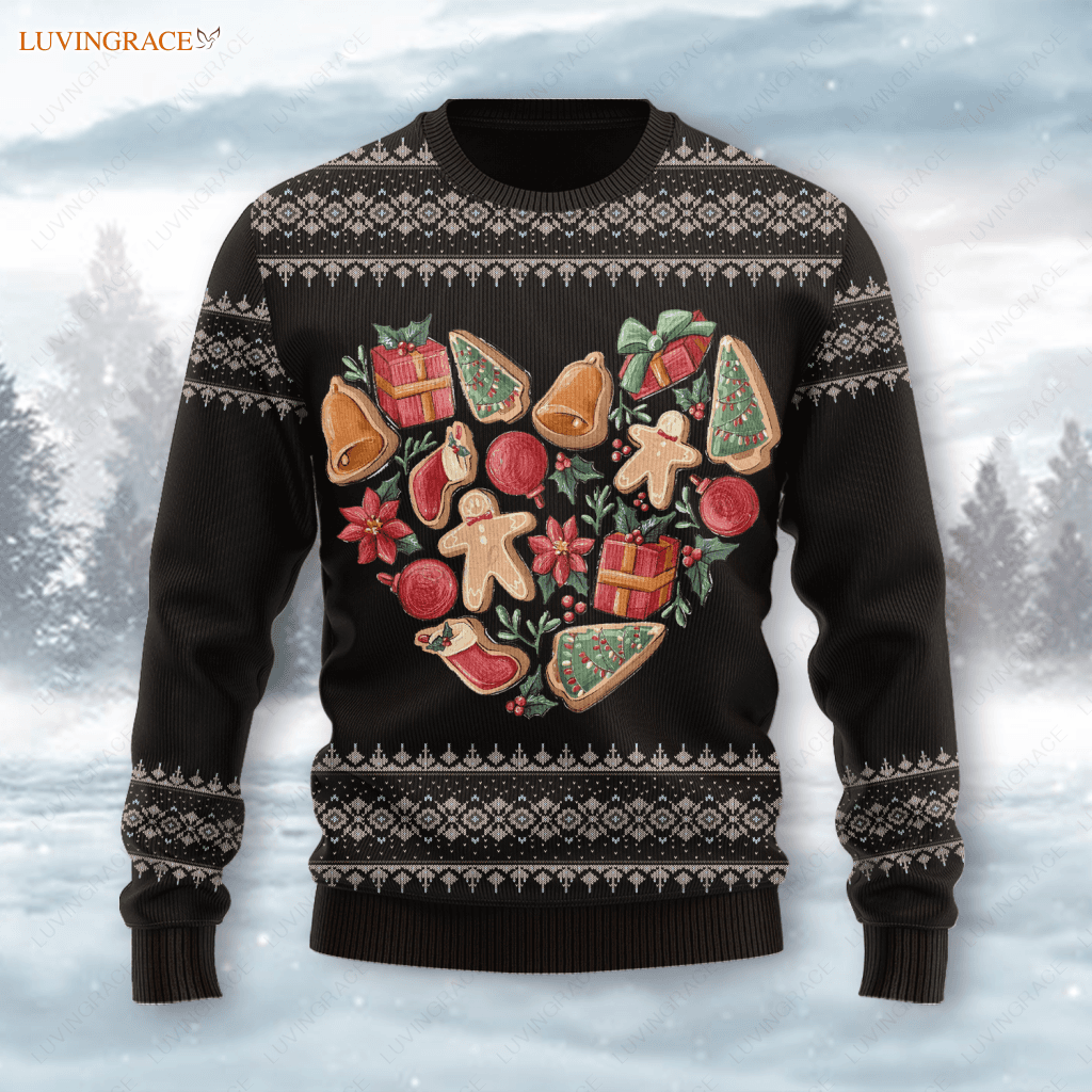 Christmas Heart Wool Knitted Pattern Ugly Sweater S Sweatshirt