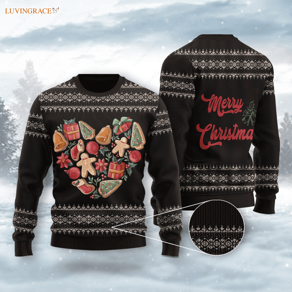 Christmas Heart Wool Knitted Pattern Ugly Sweater Sweatshirt