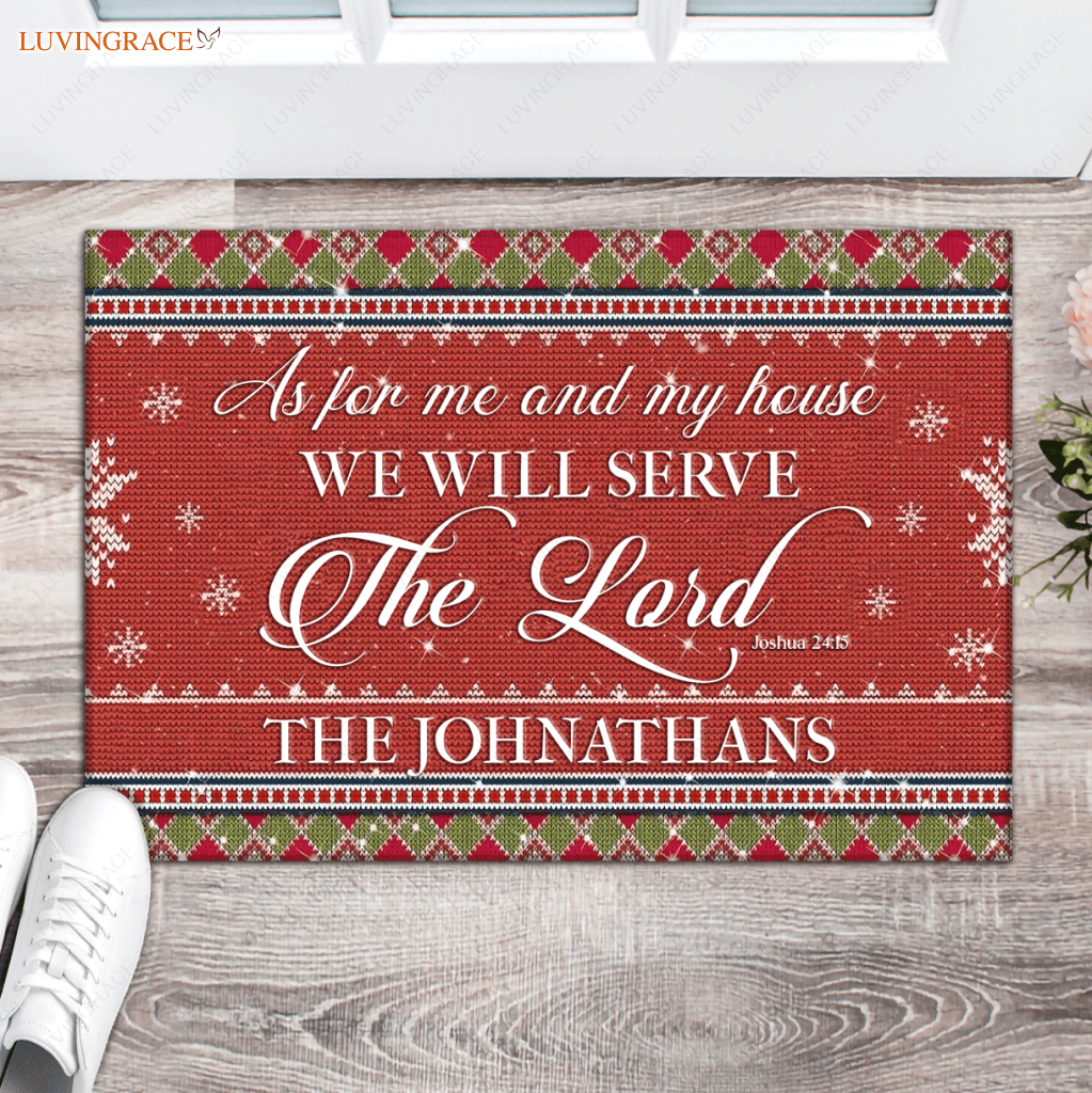 Christmas Holiday Serve The Lord Personalized Doormat