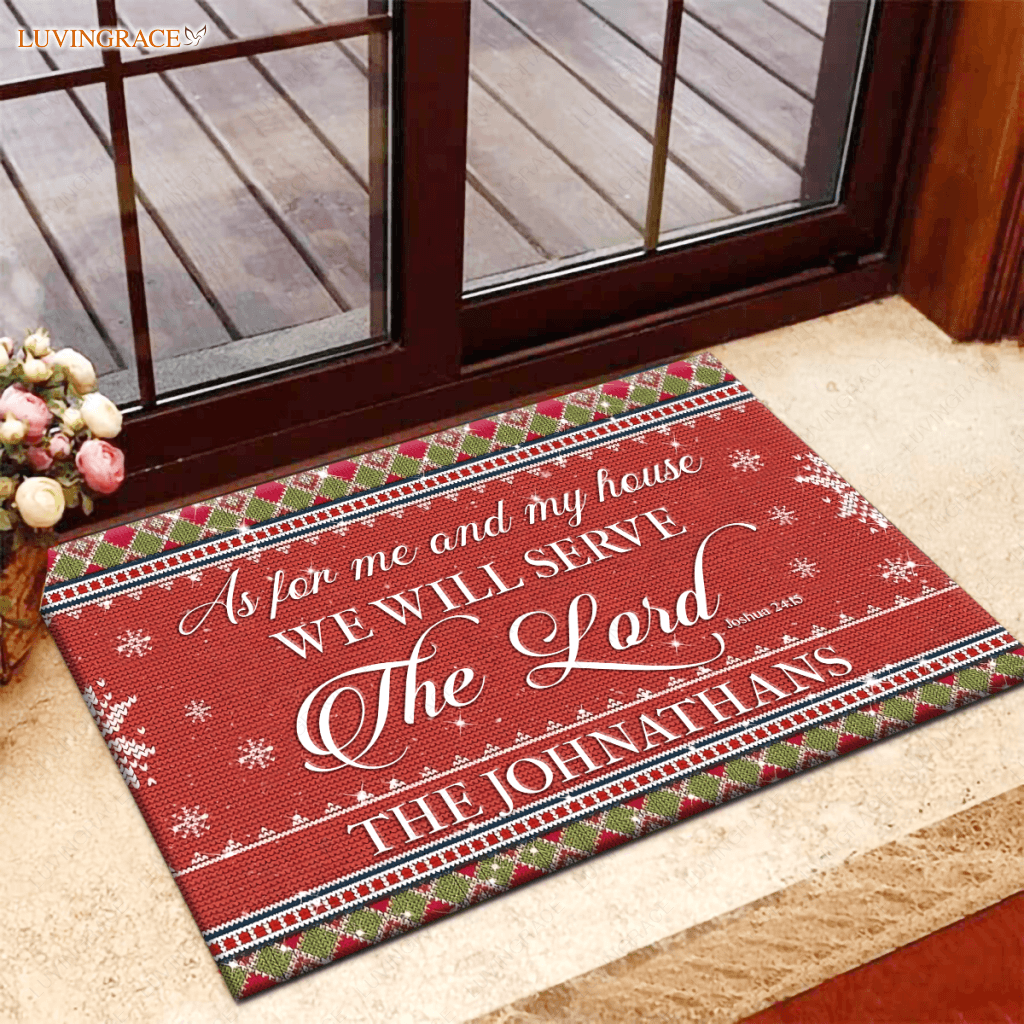 Christmas Holiday Serve The Lord Personalized Doormat