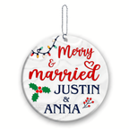 Christmas Light Floral Merry And Married Couple Personalized Ornament