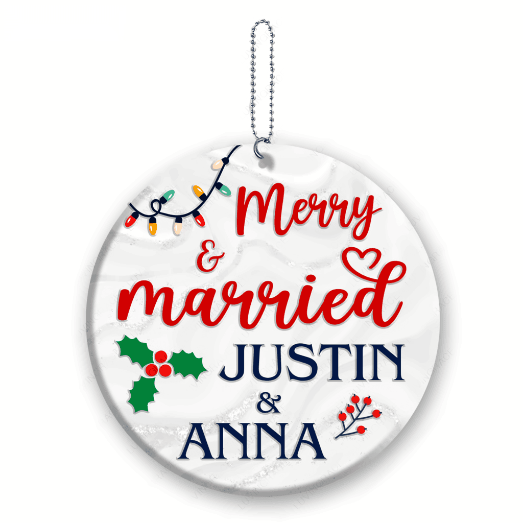 Christmas Light Floral Merry And Married Couple Personalized Ornament