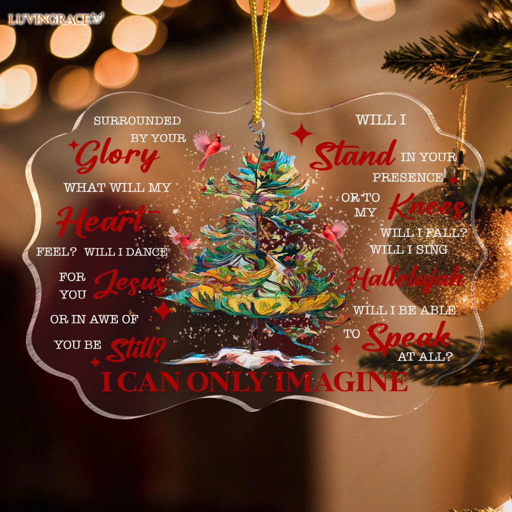 Christmas Pine And Cardinals Surrounded By Your Glory Transparent Ornament