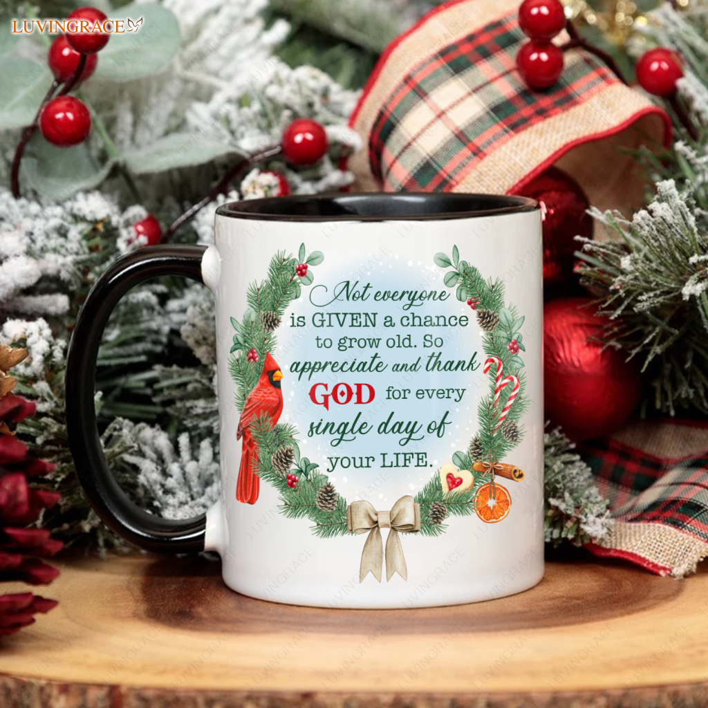 Christmas Pine Floral Frame Cardinal Thank God Everyday Mug Ceramic
