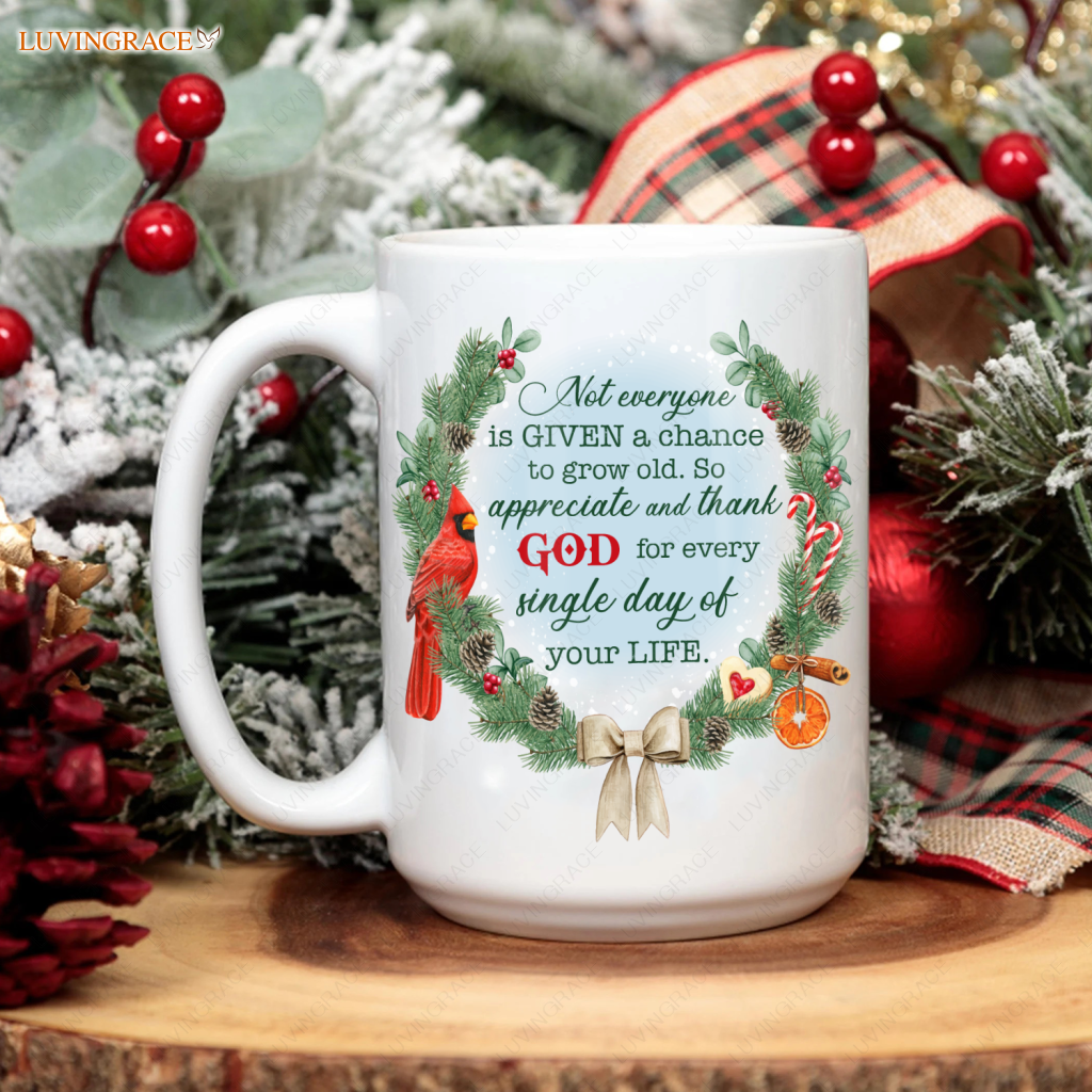 Christmas Pine Floral Frame Cardinal Thank God Everyday Mug Ceramic