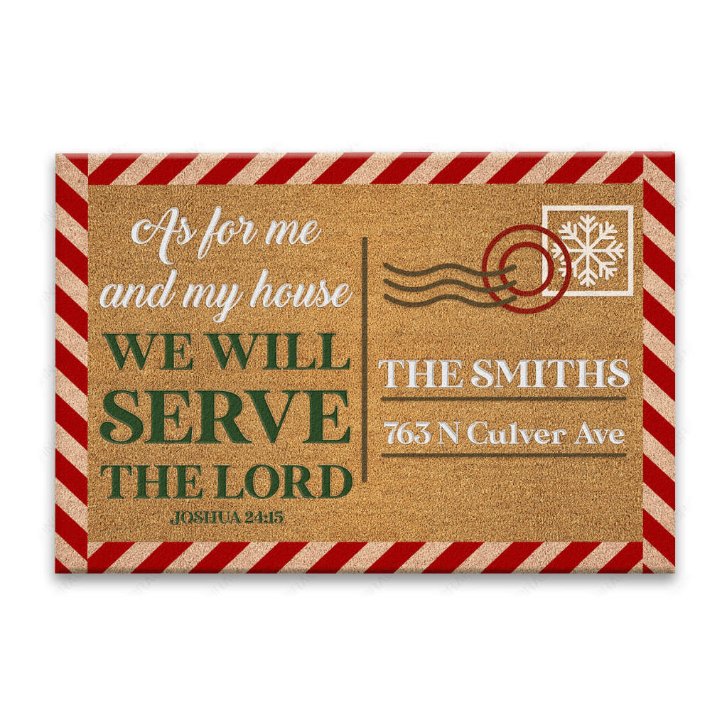 Christmas Postcard As For Me And My House Personalized Doormat