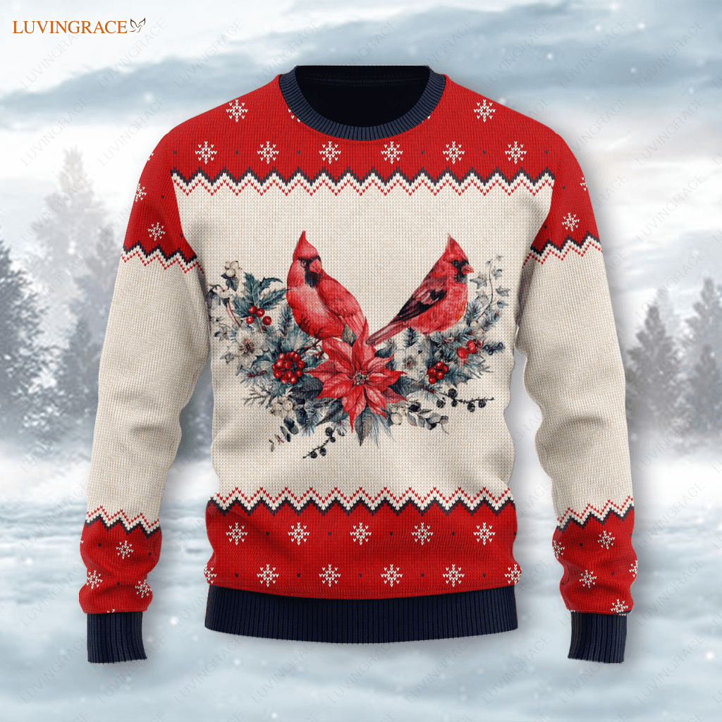Christmas Snow Cardinal Wool Knitted Pattern I Am Always Be With You Ugly Sweater S Sweatshirt