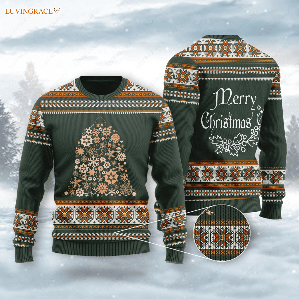 Christmas Snowflakes Bell Wool Knitted Pattern Ugly Sweater Sweatshirt
