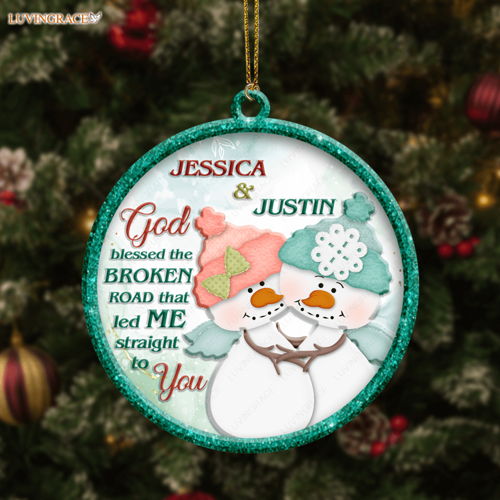 Christmas Snowman Couple God Blessed Personalized Ornament Ceramic