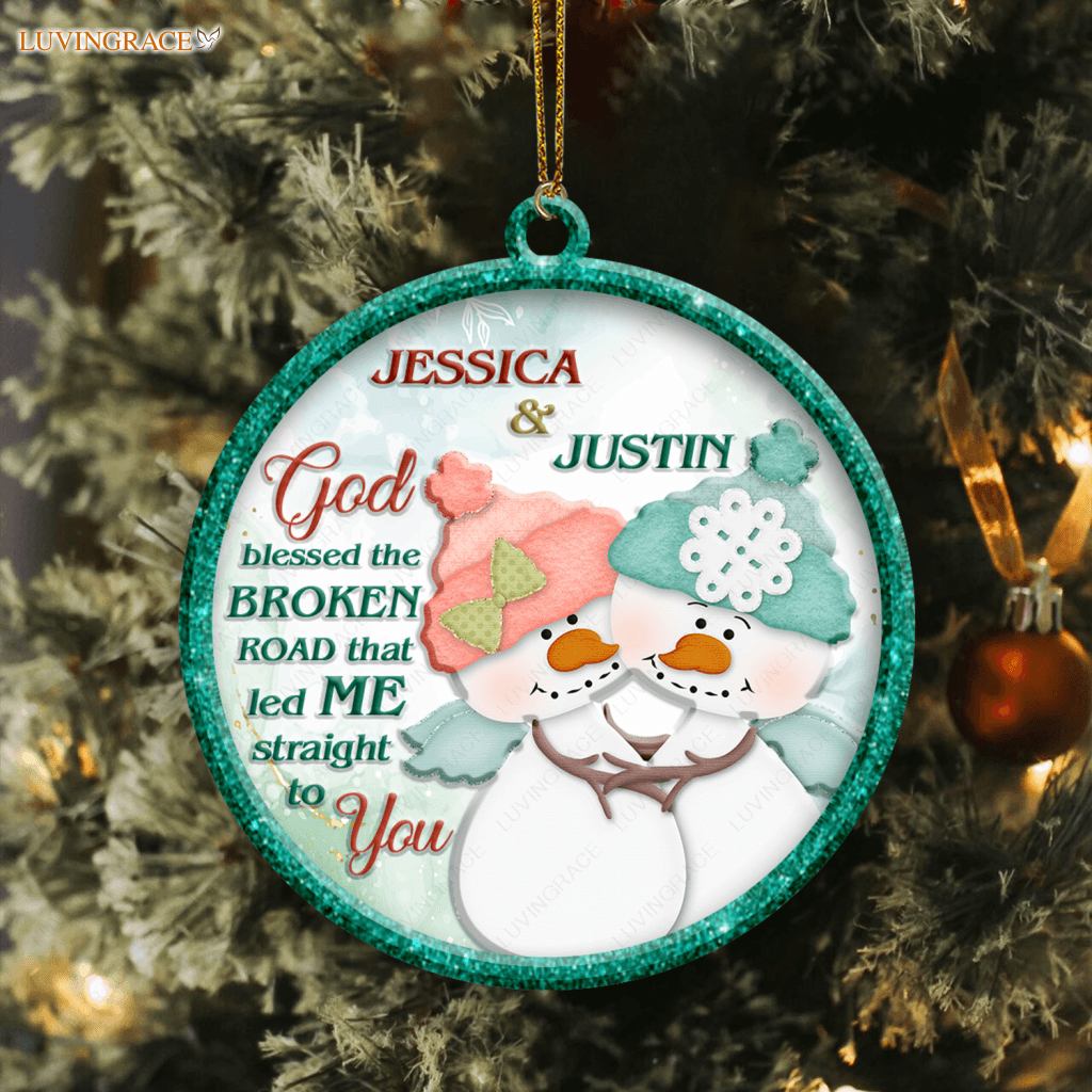 Christmas Snowman Couple God Blessed Personalized Ornament Ceramic