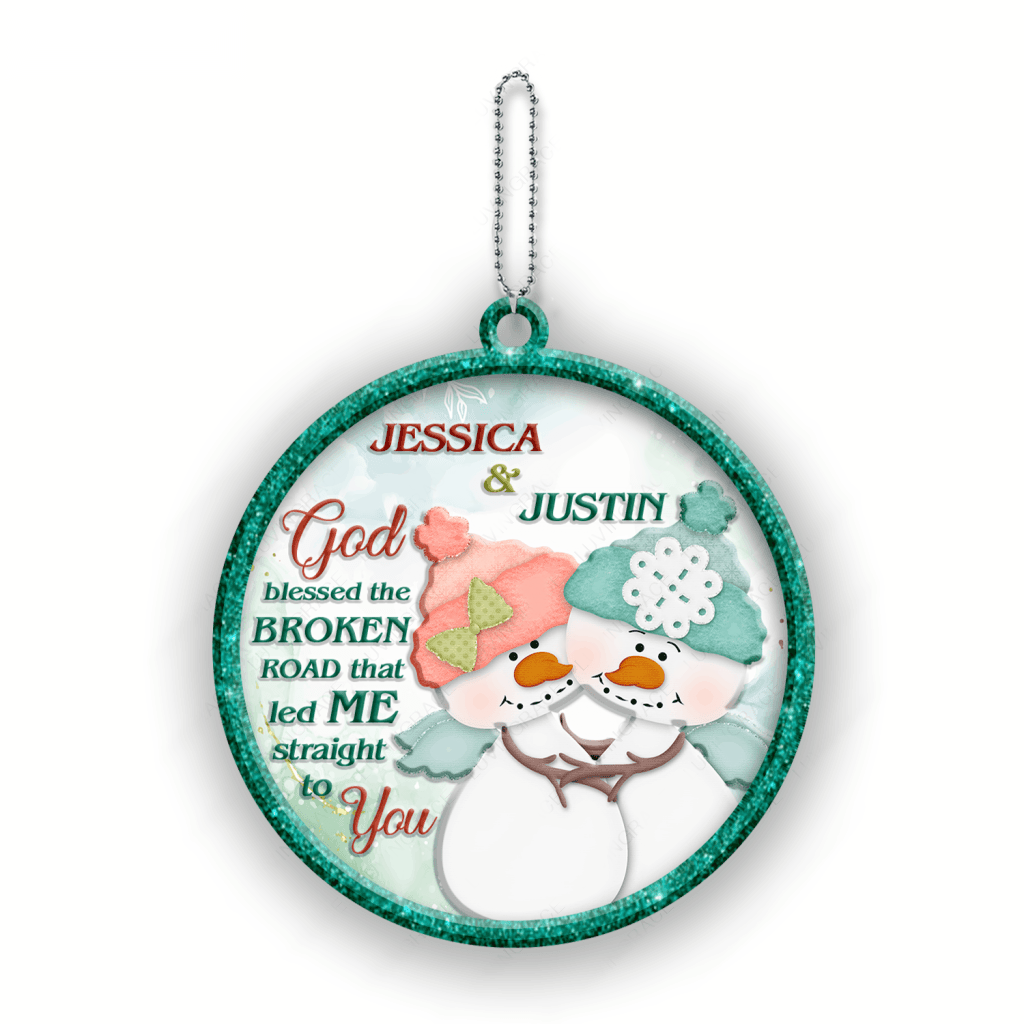 Christmas Snowman Couple God Blessed Personalized Ornament