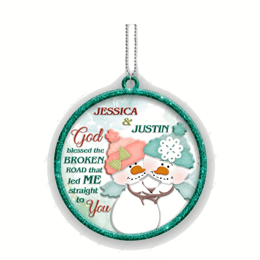 Christmas Snowman Couple God Blessed Personalized Ornament