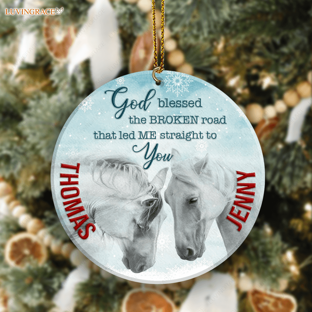 Christmas White Horse Couple Snow God Blessed Personalized Ornament