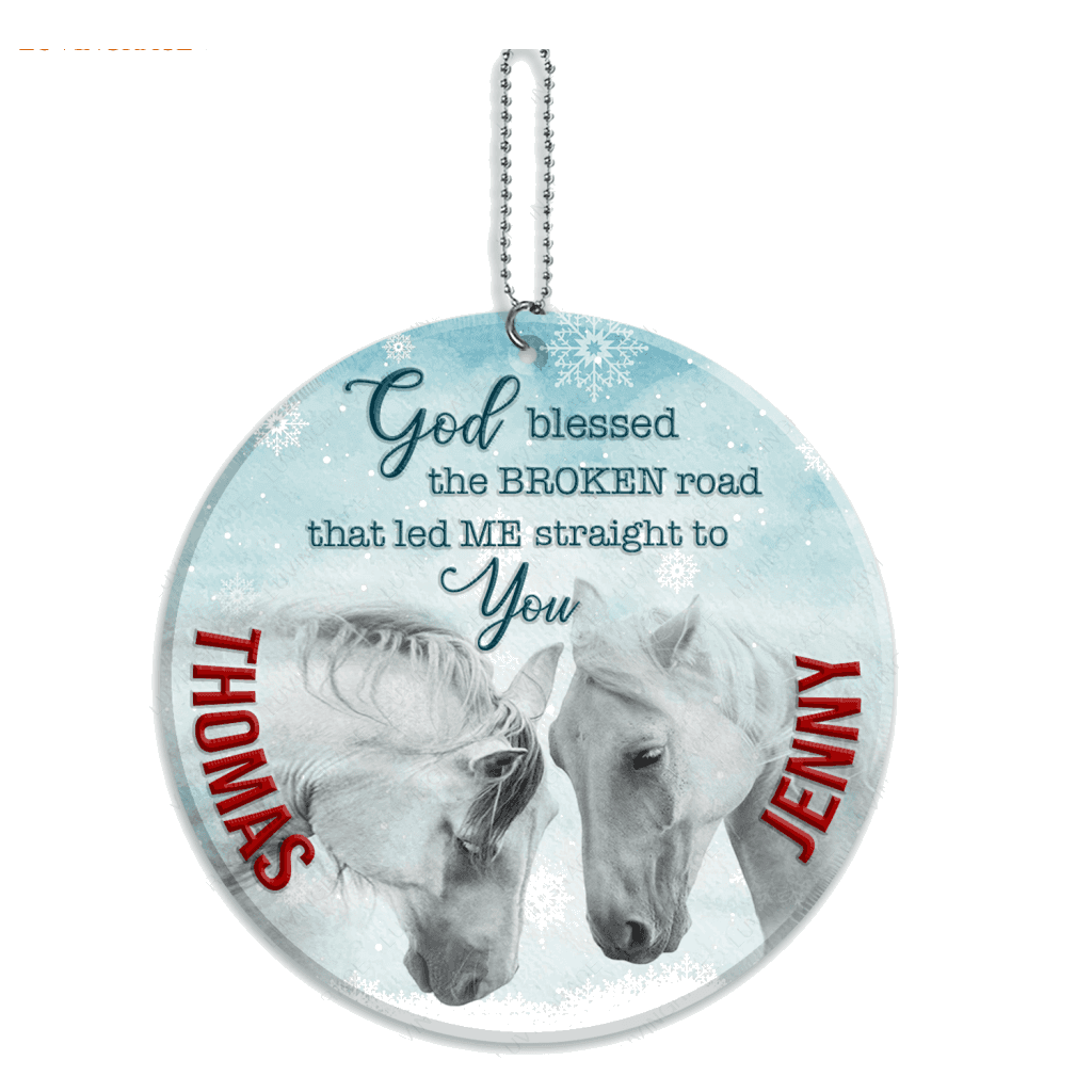 Christmas White Horse Couple Snow God Blessed Personalized Ornament