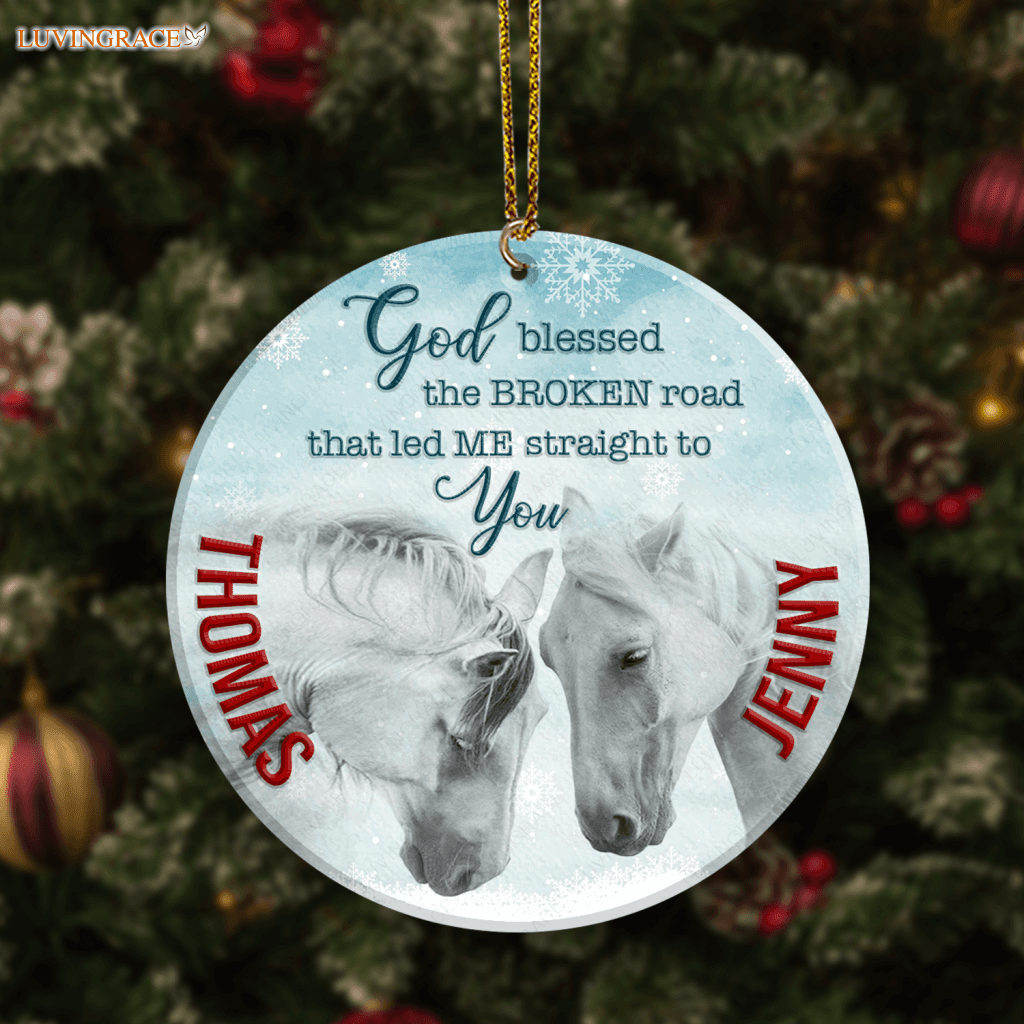 Christmas White Horse Couple Snow God Blessed Personalized Ornament