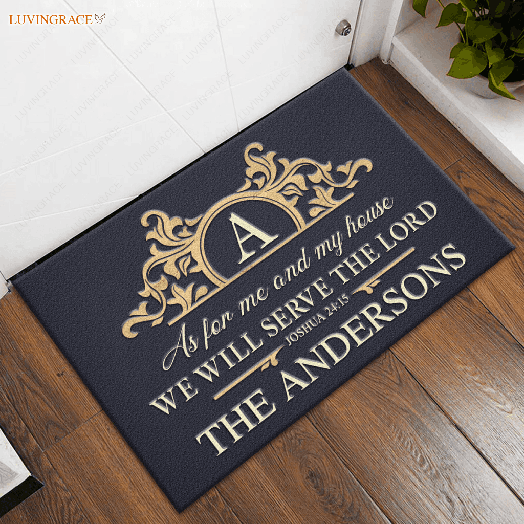Circle Monogram Frame Serve The Lord Personalized Doormat