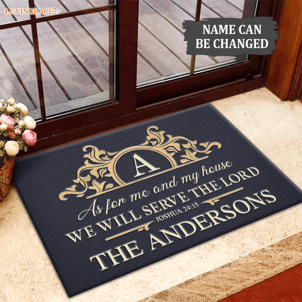 Circle Monogram Frame Serve The Lord Personalized Doormat
