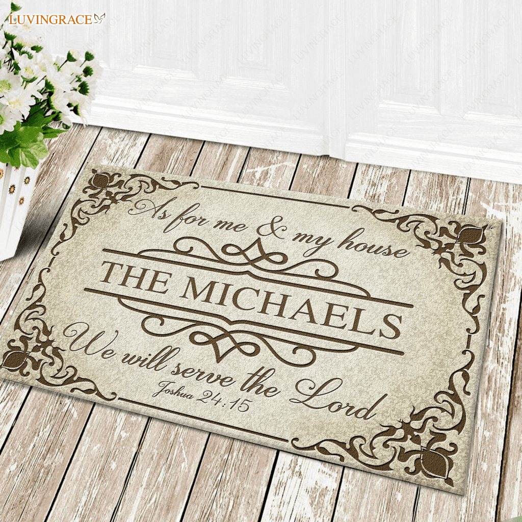 Classic Ornate Border Serve The Lord Personalized Doormat