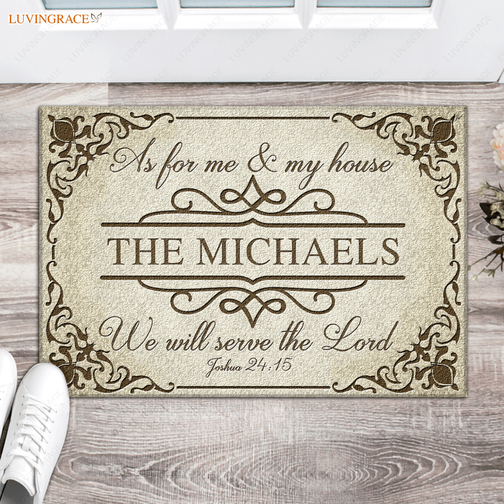 Classic Ornate Border Serve The Lord Personalized Doormat