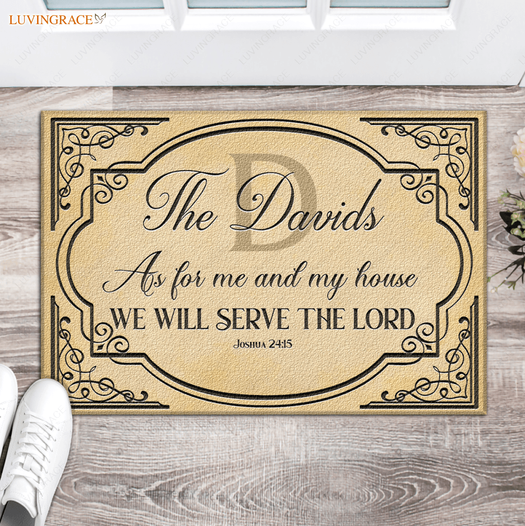 Classic Vintage Monogram Serve The Lord Personalized Doormat