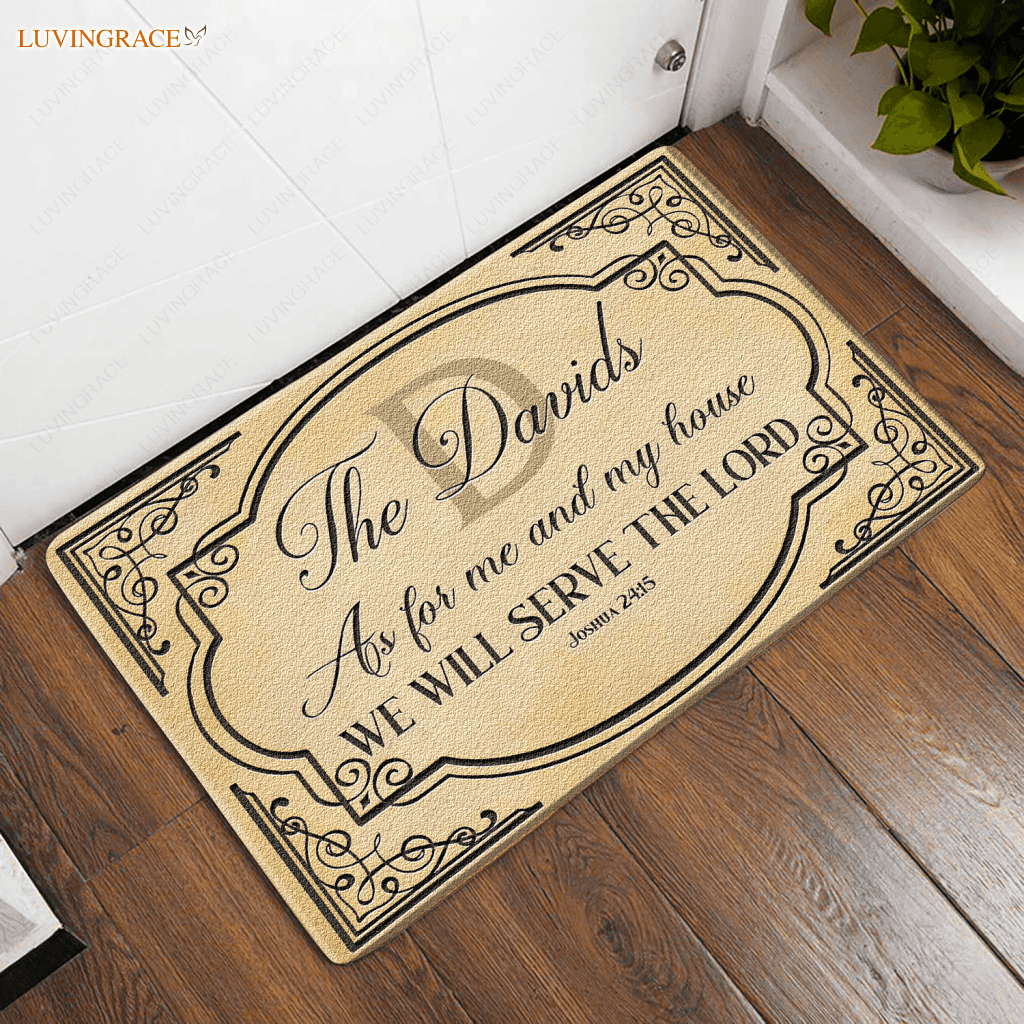 Classic Vintage Monogram Serve The Lord Personalized Doormat