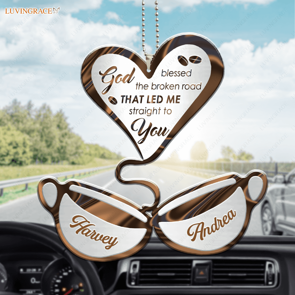 Coffee Cup Couple God Blessed Personalized Ornament